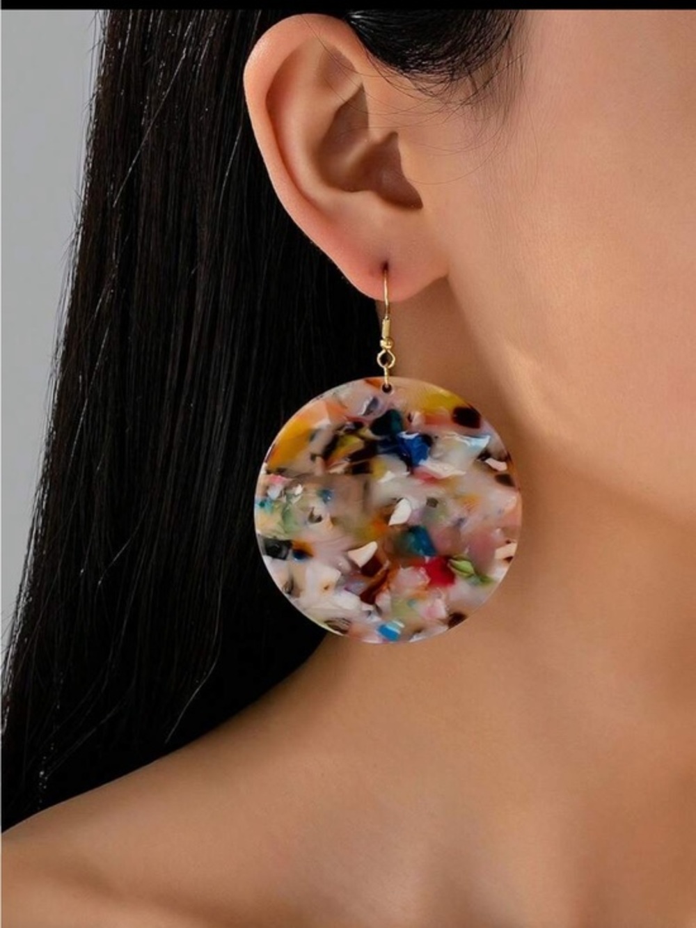 Multicolor Resin Round Drop Earrings - Women Jewelry